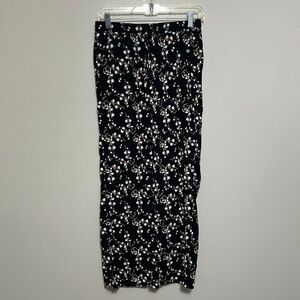 Love Wish Women's Pants S Black Floral Wide Leg Drawstring Elastic Waist Rayon